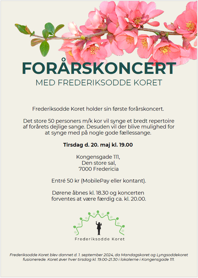 Forårskoncert den 20 maj 2025 kl. 19 ved kongensgade 111, store sal